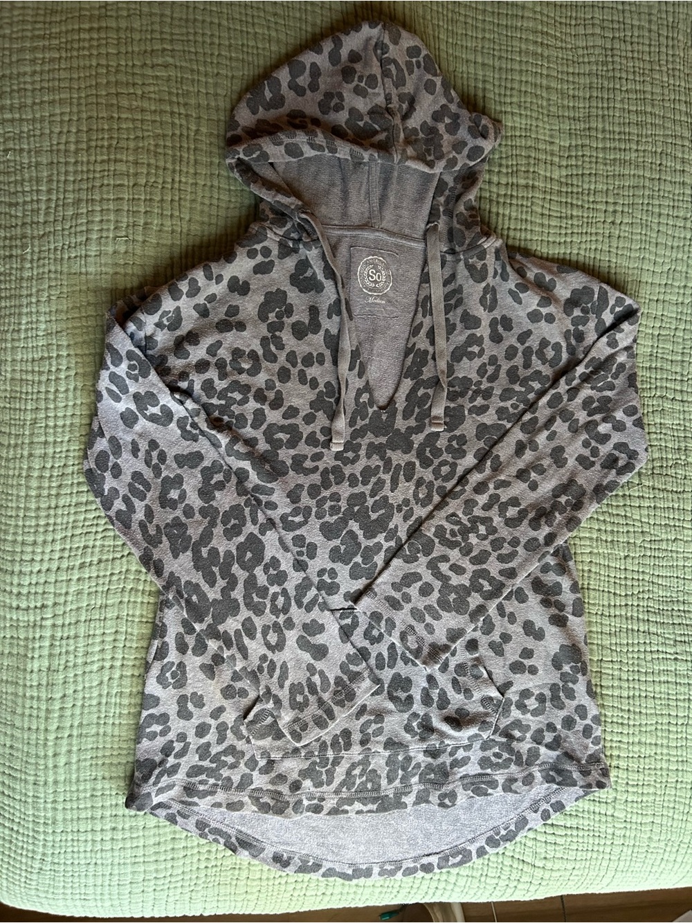 SO Gray Leopard Print V-Neck Hooded Sweater